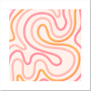 Cute Pink Abstract Swirl Retro 70s Posters and Art